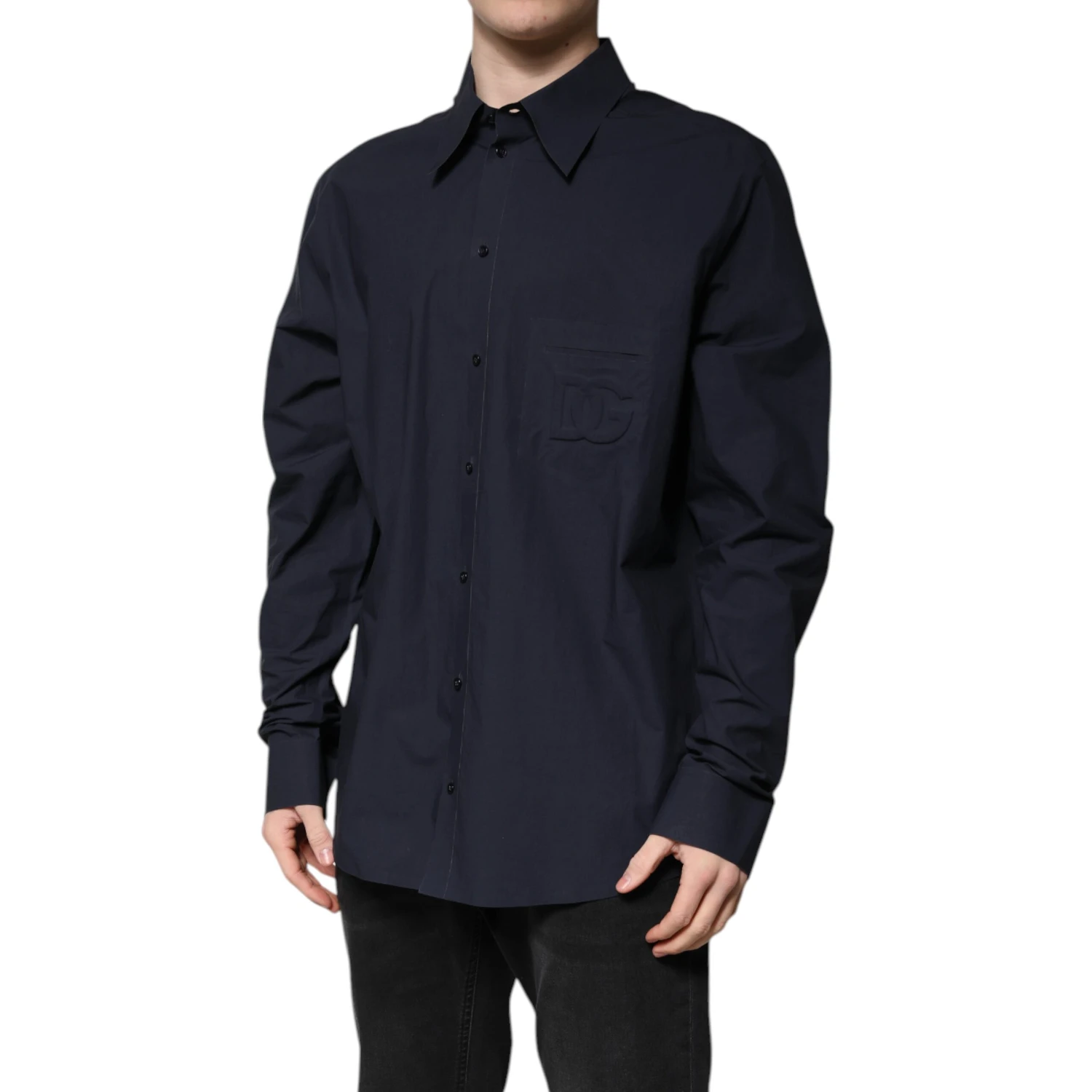Dark Blue Cotton Long Sleeve Shirt