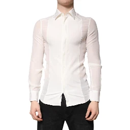 White Silk GOLD Dress Formal Collared Shirt