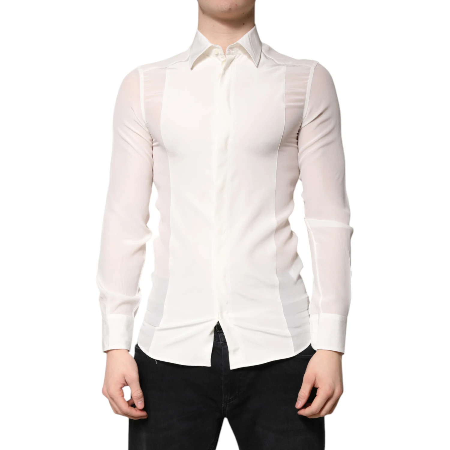 White Silk GOLD Dress Formal Collared Shirt