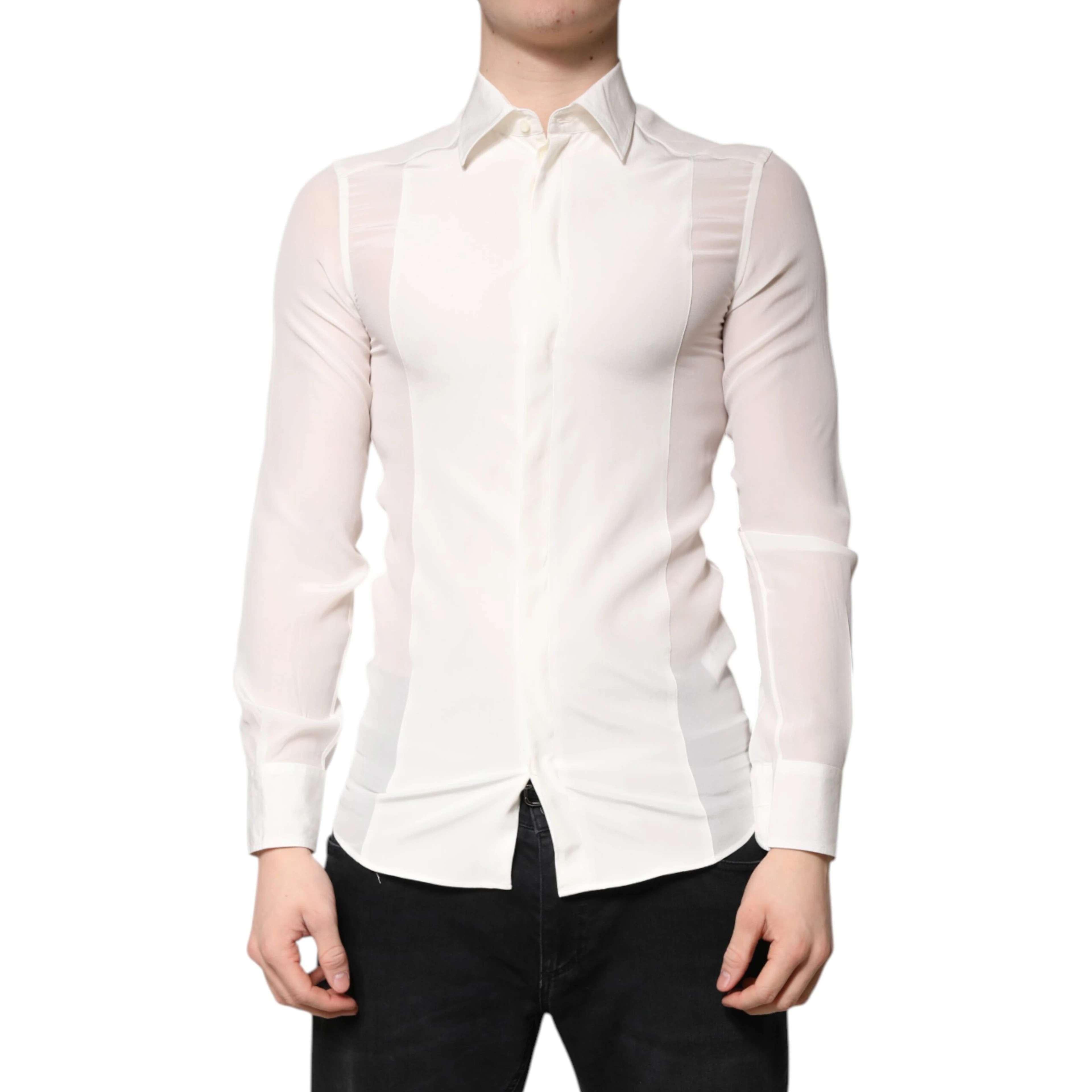 White Silk GOLD Dress Formal Collared Shirt