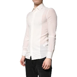 White Silk GOLD Dress Formal Collared Shirt