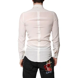 White Silk GOLD Dress Formal Collared Shirt