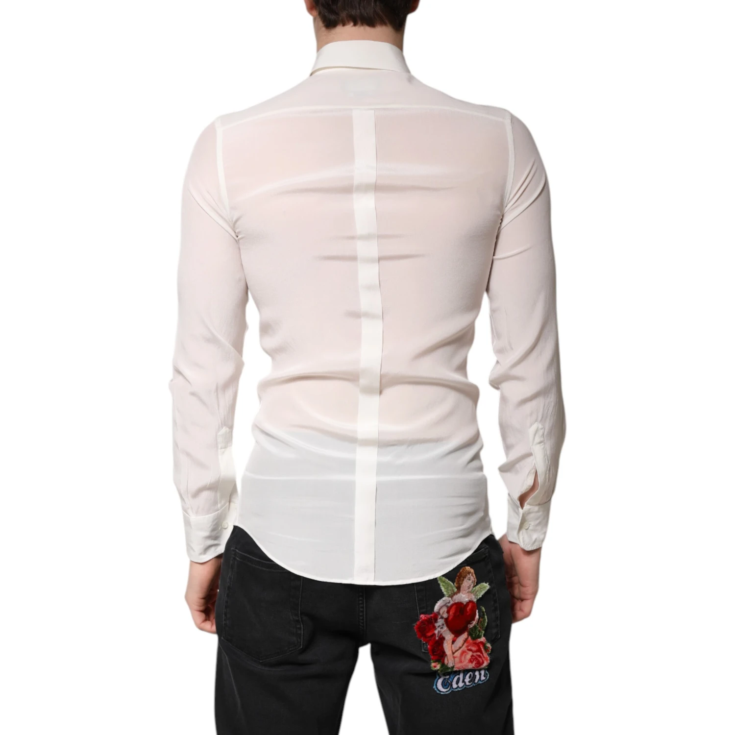White Silk GOLD Dress Formal Collared Shirt