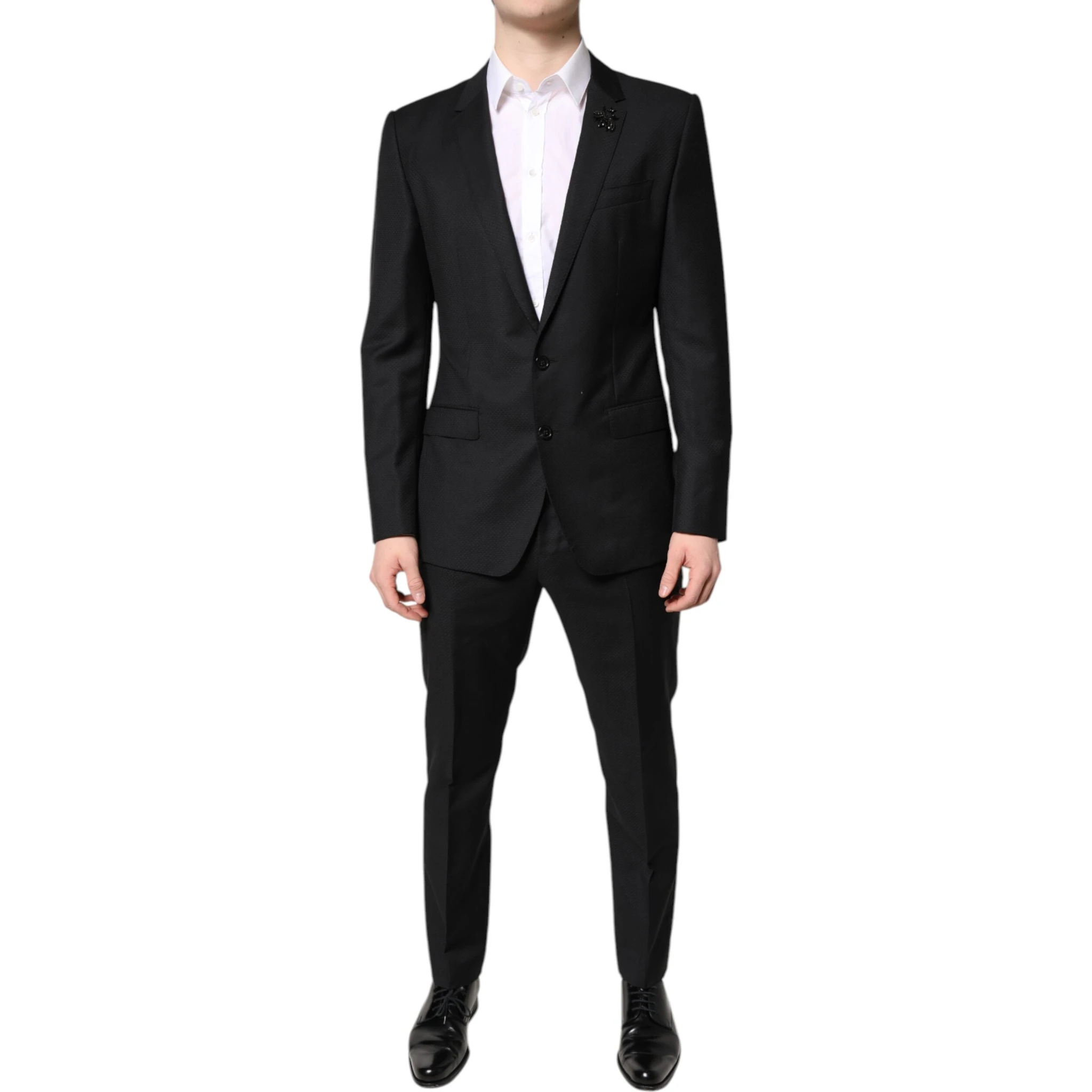 Black Wool Single Breasted 2 Piece Suit