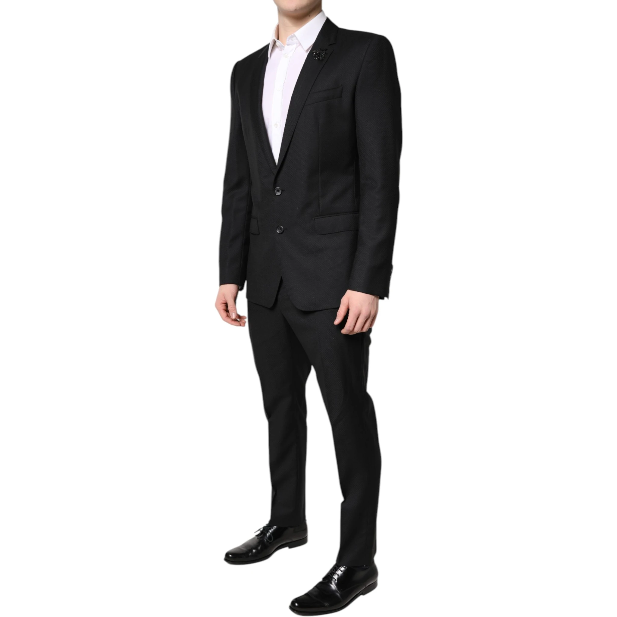Black Wool Single Breasted 2 Piece Suit