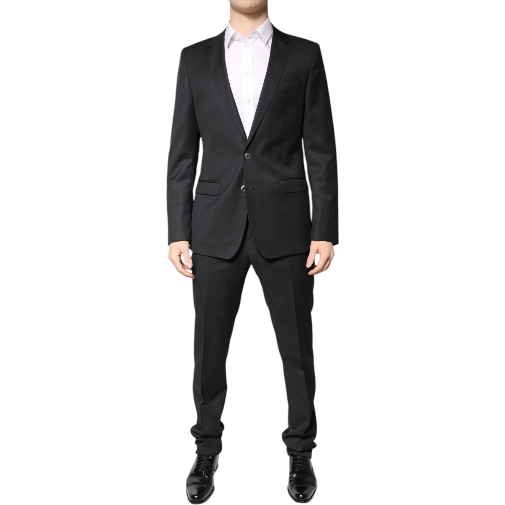 Dark Gray Wool Single Breasted 2 Piece Suit