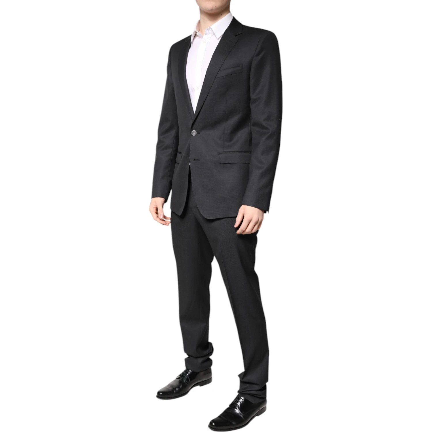 Dark Gray Wool Single Breasted 2 Piece Suit