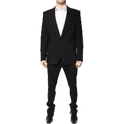Black Cotton Single Breasted 2 Piece Suit