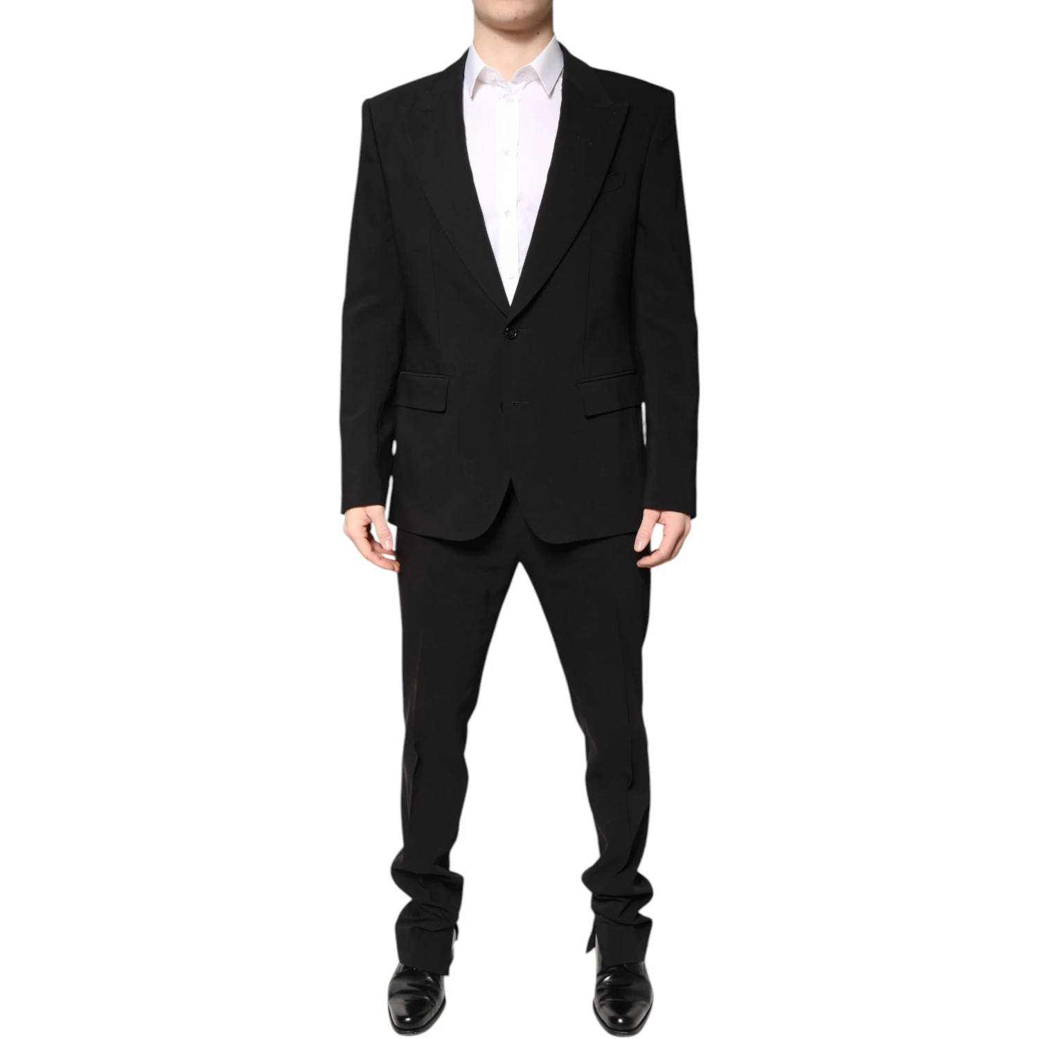 Black Cotton Single Breasted 2 Piece Suit