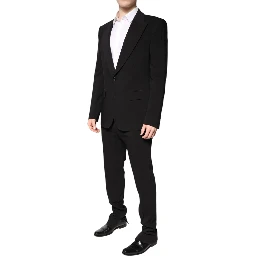 Black Cotton Single Breasted 2 Piece Suit