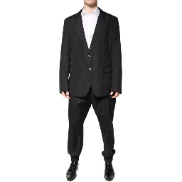 Black Cotton Single Breasted 2 Piece Suit