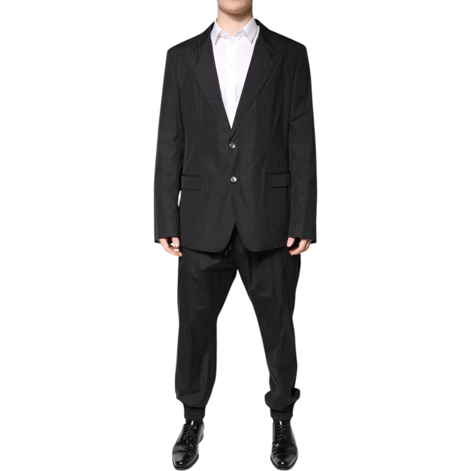Black Cotton Single Breasted 2 Piece Suit