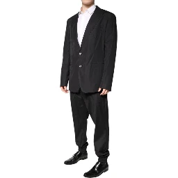 Black Cotton Single Breasted 2 Piece Suit