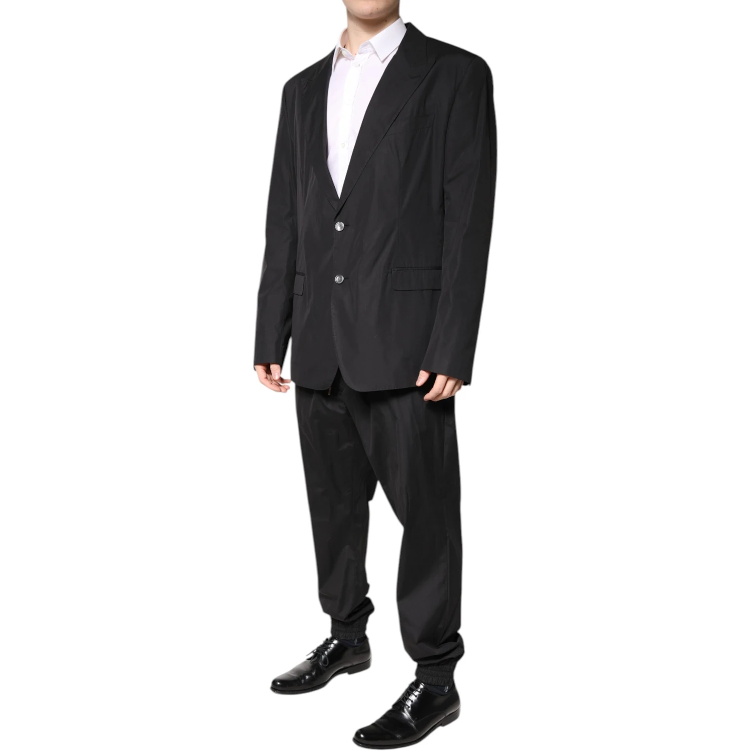 Black Cotton Single Breasted 2 Piece Suit