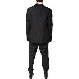 Black Cotton Single Breasted 2 Piece Suit