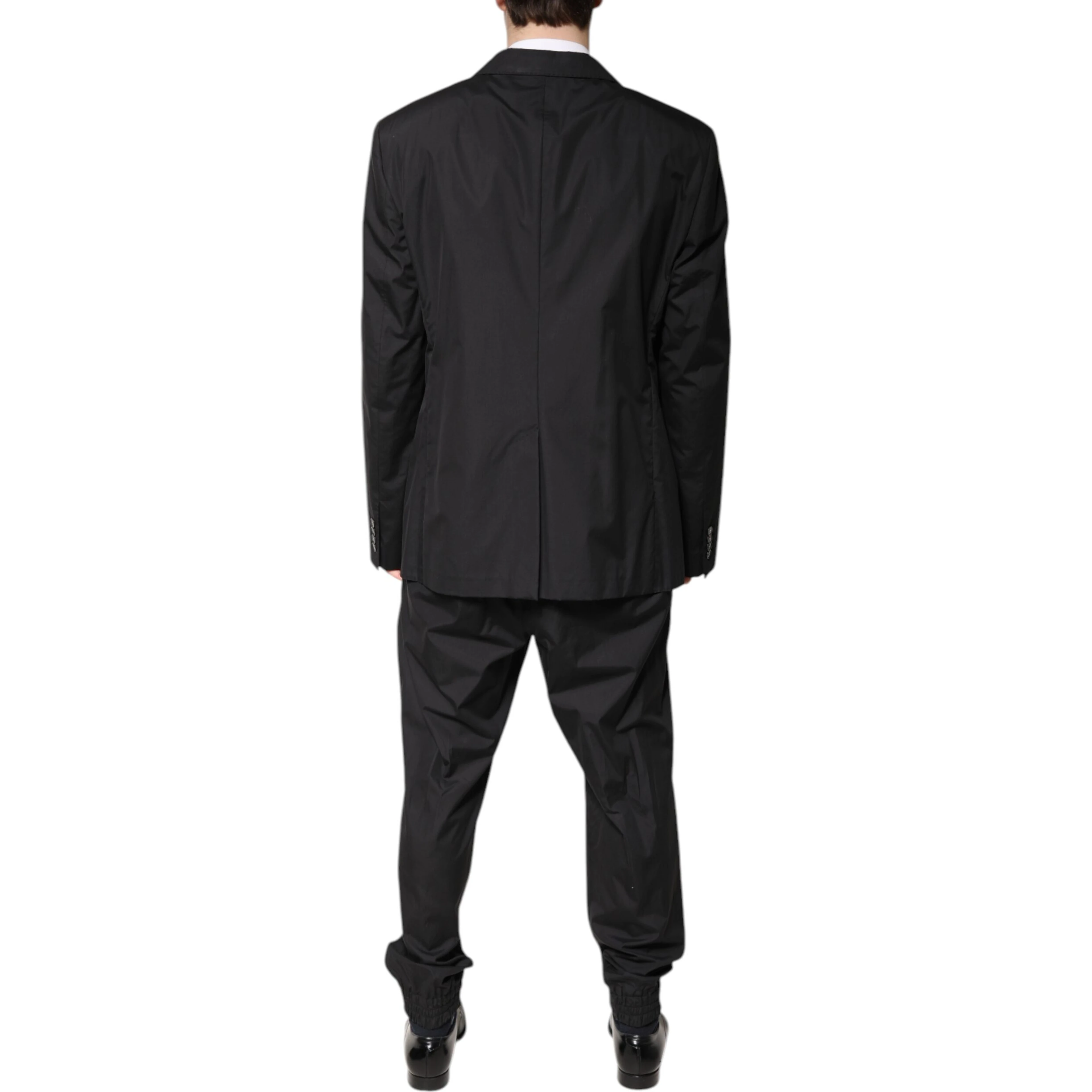 Black Cotton Single Breasted 2 Piece Suit