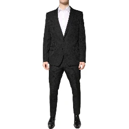 Black Polyester Floral Jacquard 2 Piece Suit