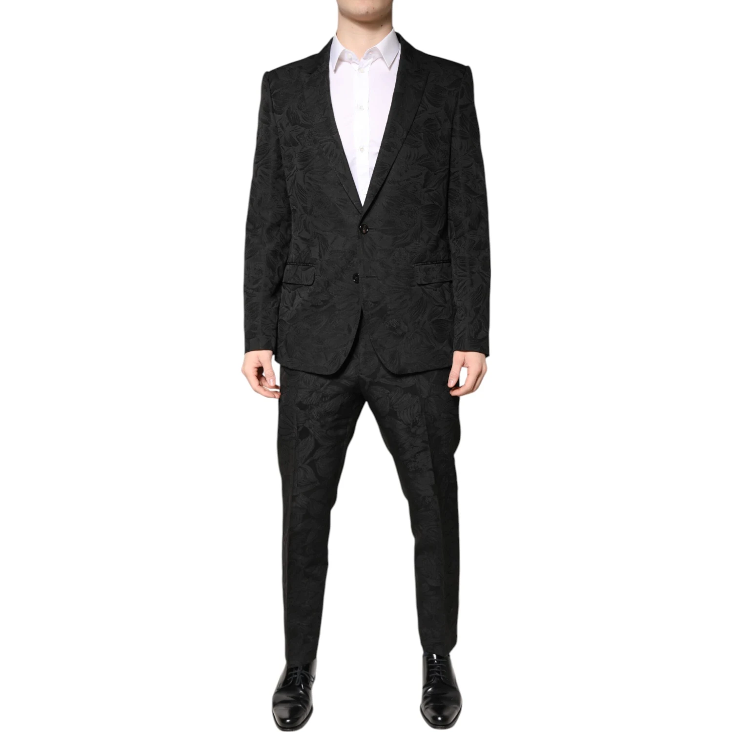 Black Polyester Floral Jacquard 2 Piece Suit