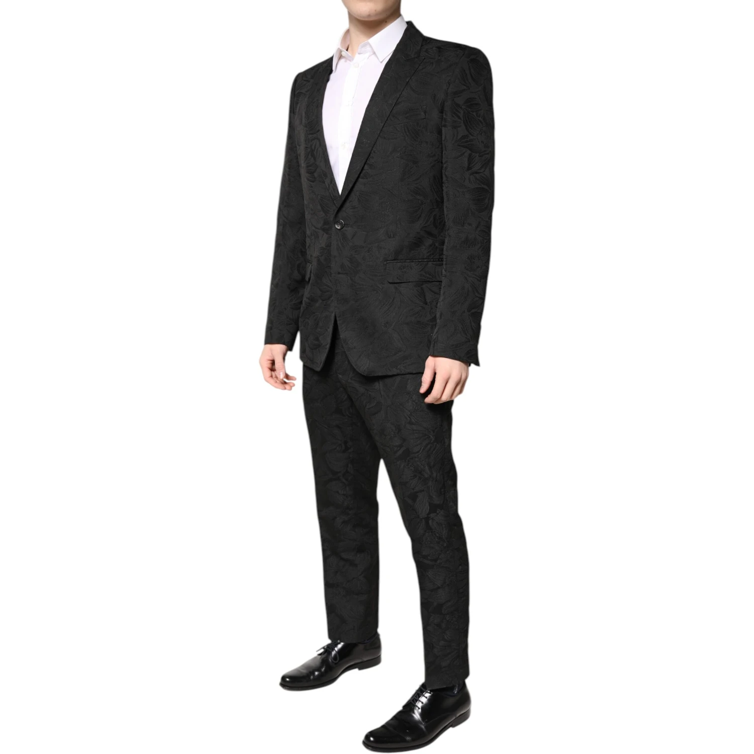 Black Polyester Floral Jacquard 2 Piece Suit
