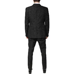 Black Polyester Floral Jacquard 2 Piece Suit