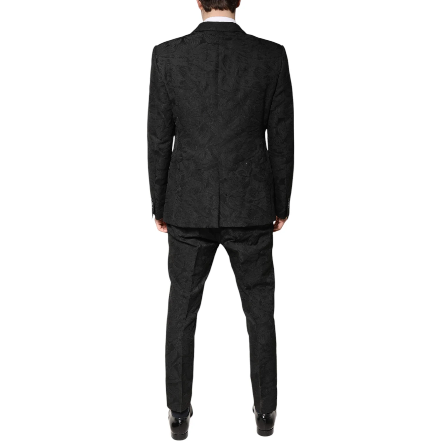 Black Polyester Floral Jacquard 2 Piece Suit