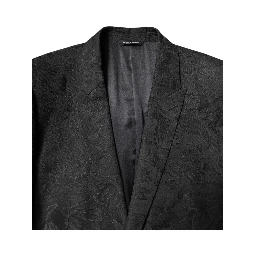 Black Polyester Floral Jacquard 2 Piece Suit