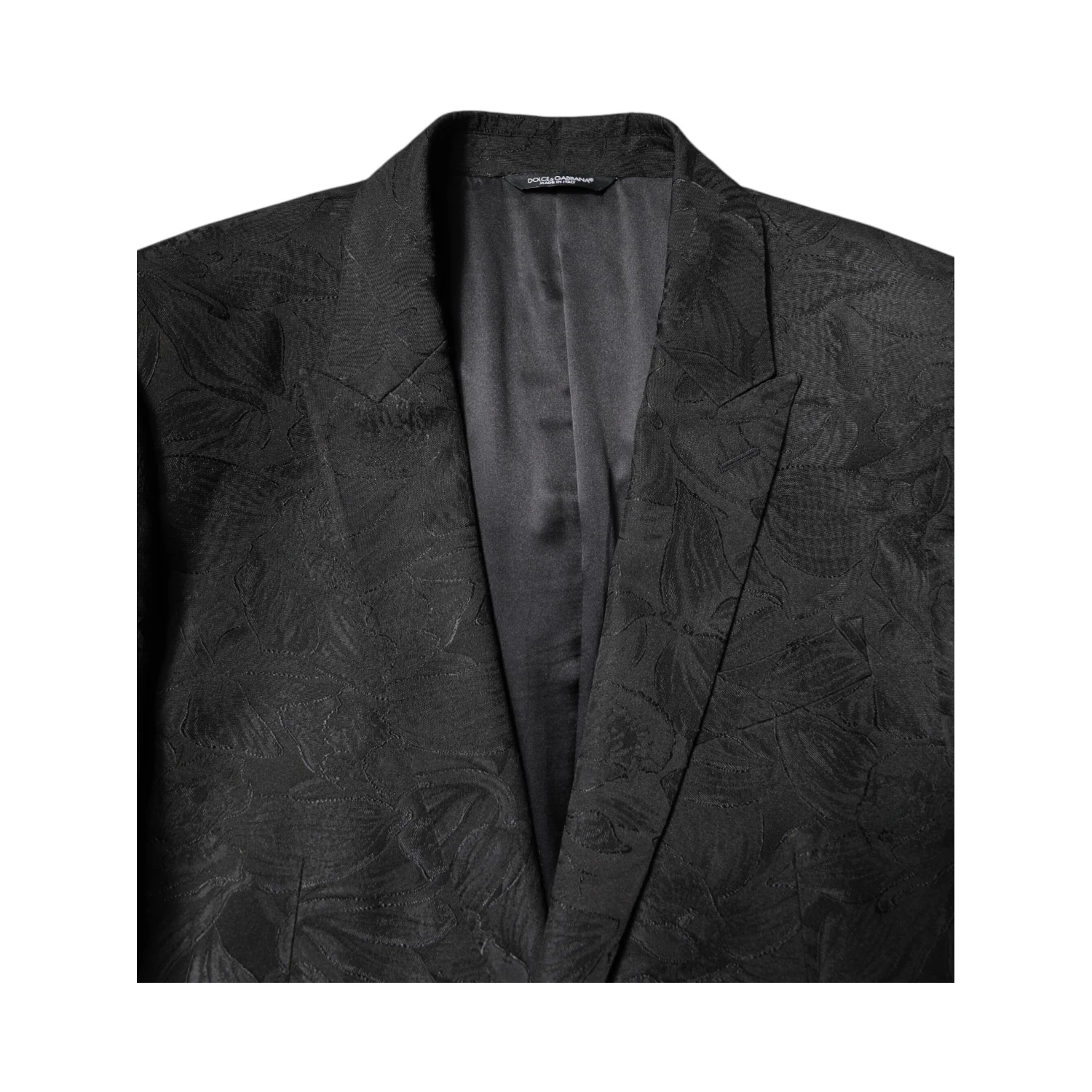 Black Polyester Floral Jacquard 2 Piece Suit
