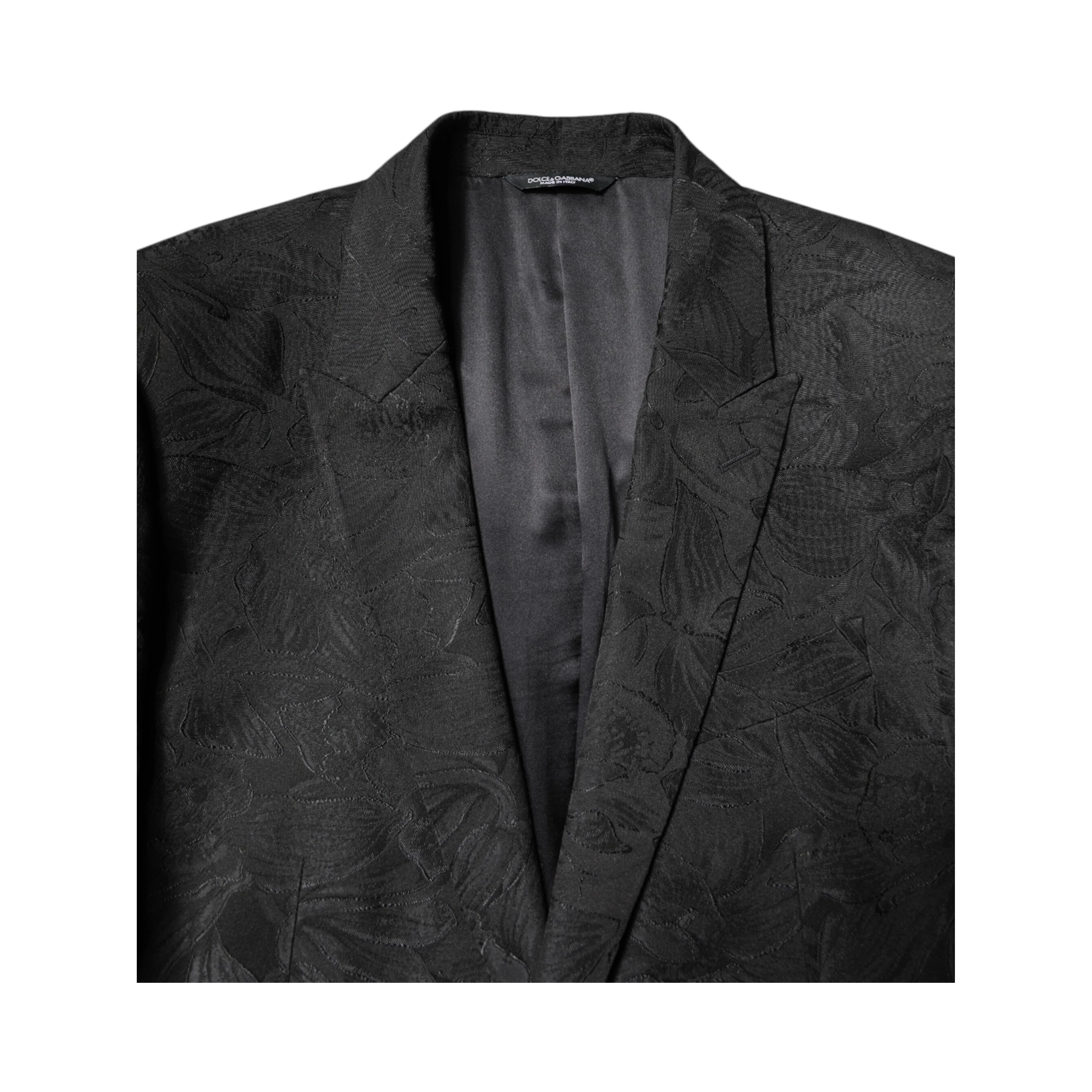 Black Polyester Floral Jacquard 2 Piece Suit