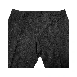 Black Polyester Floral Jacquard 2 Piece Suit