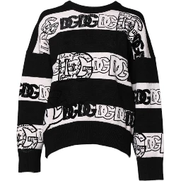 Black White Logo Print Wool Pullover Sweater