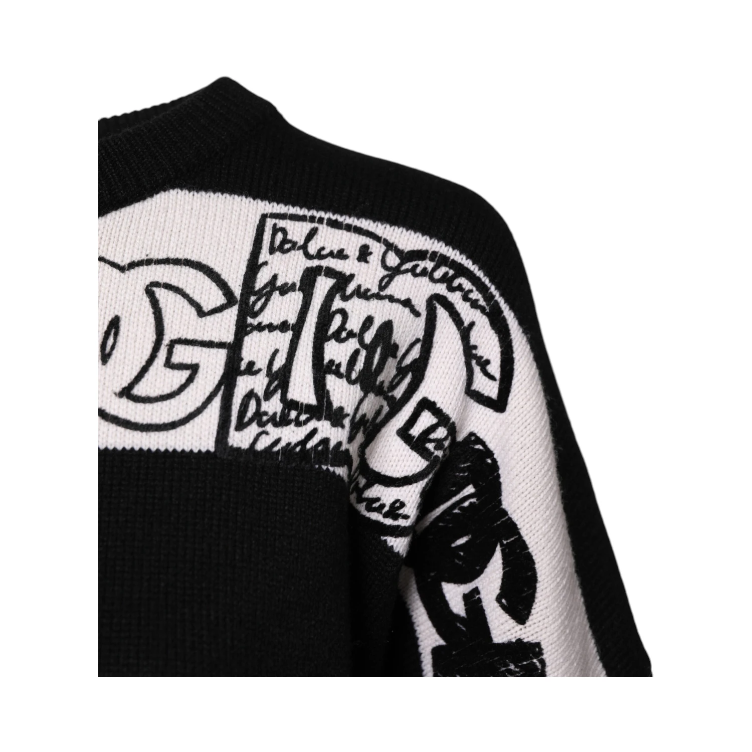 Black White Logo Print Wool Pullover Sweater