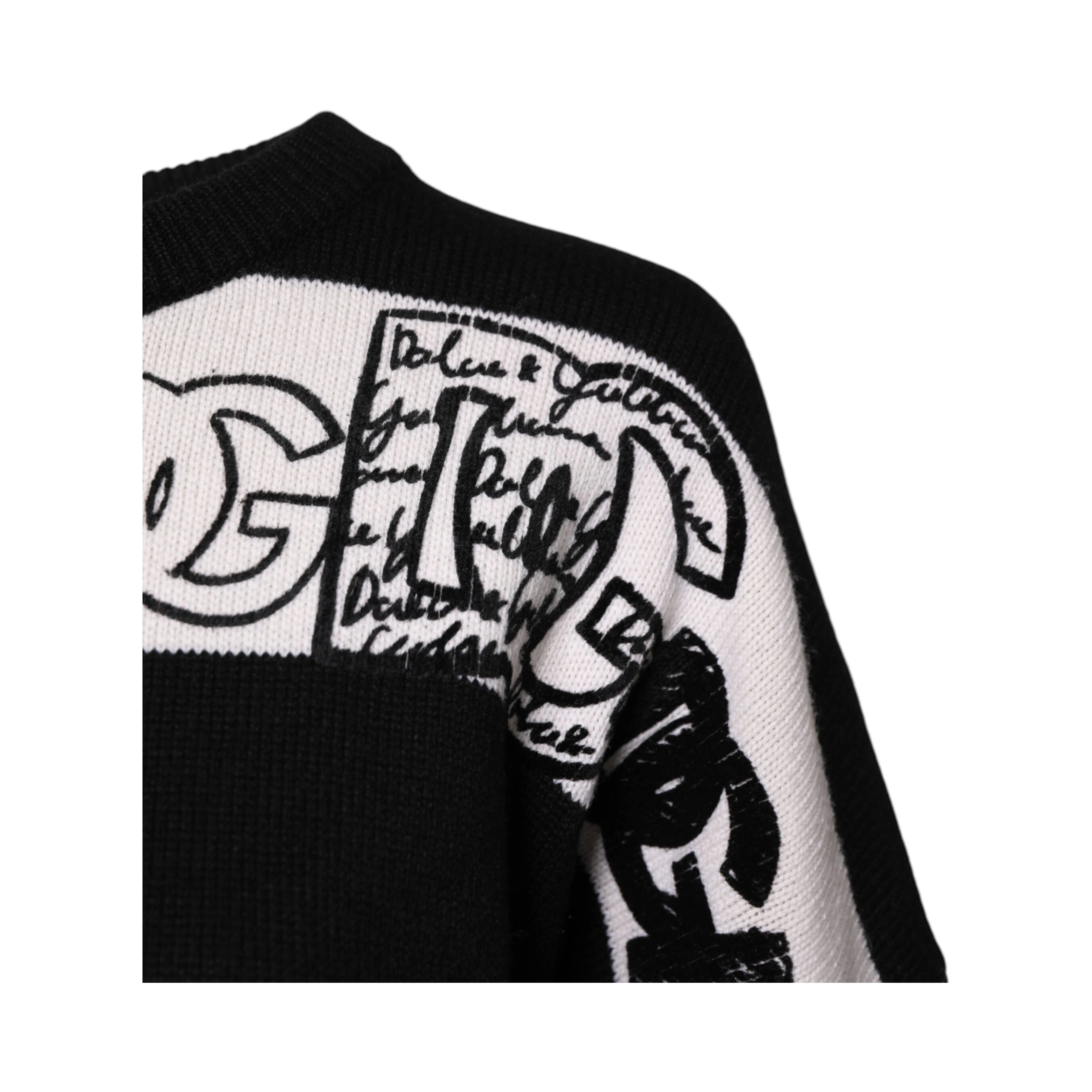 Black White Logo Print Wool Pullover Sweater