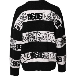 Black White Logo Print Wool Pullover Sweater