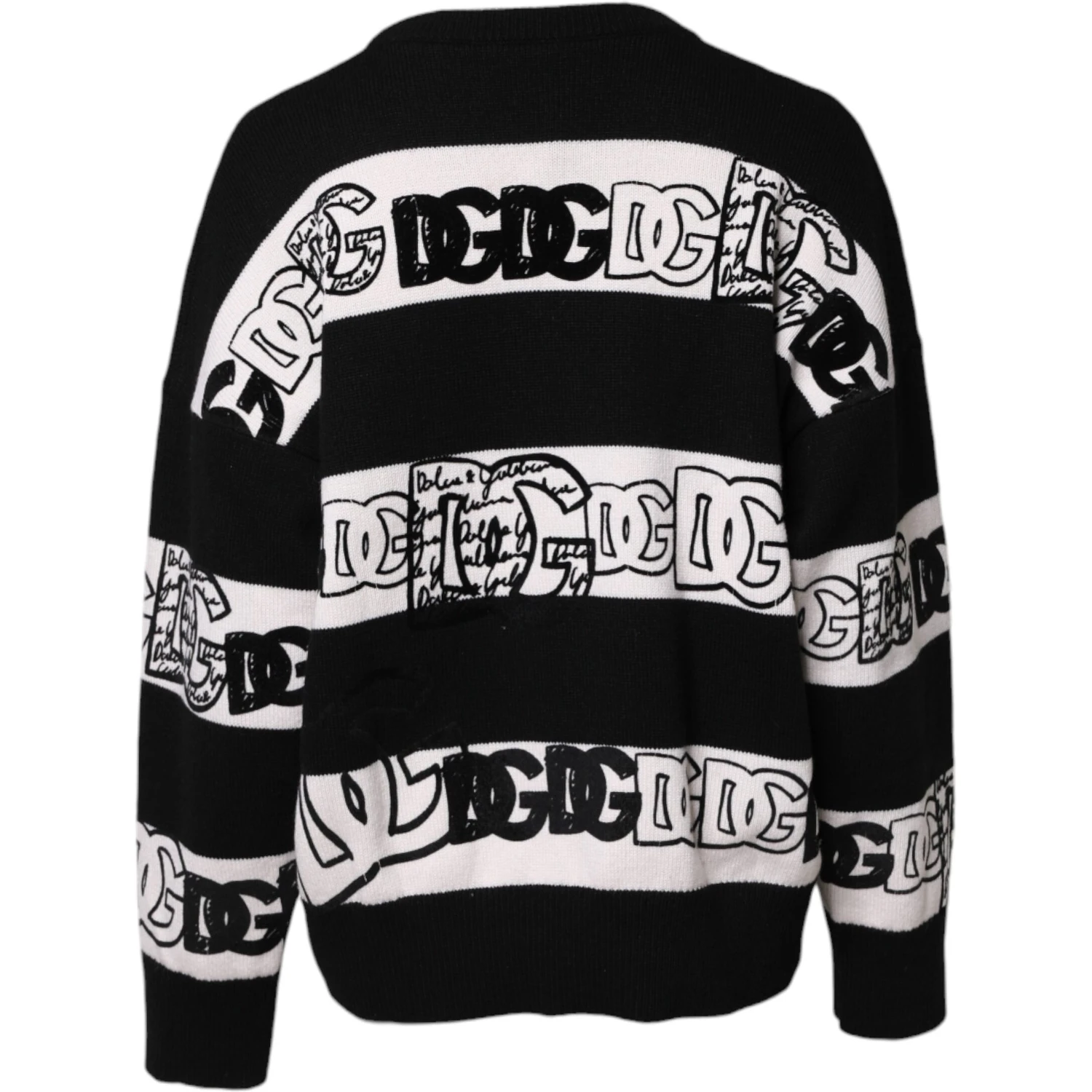 Black White Logo Print Wool Pullover Sweater