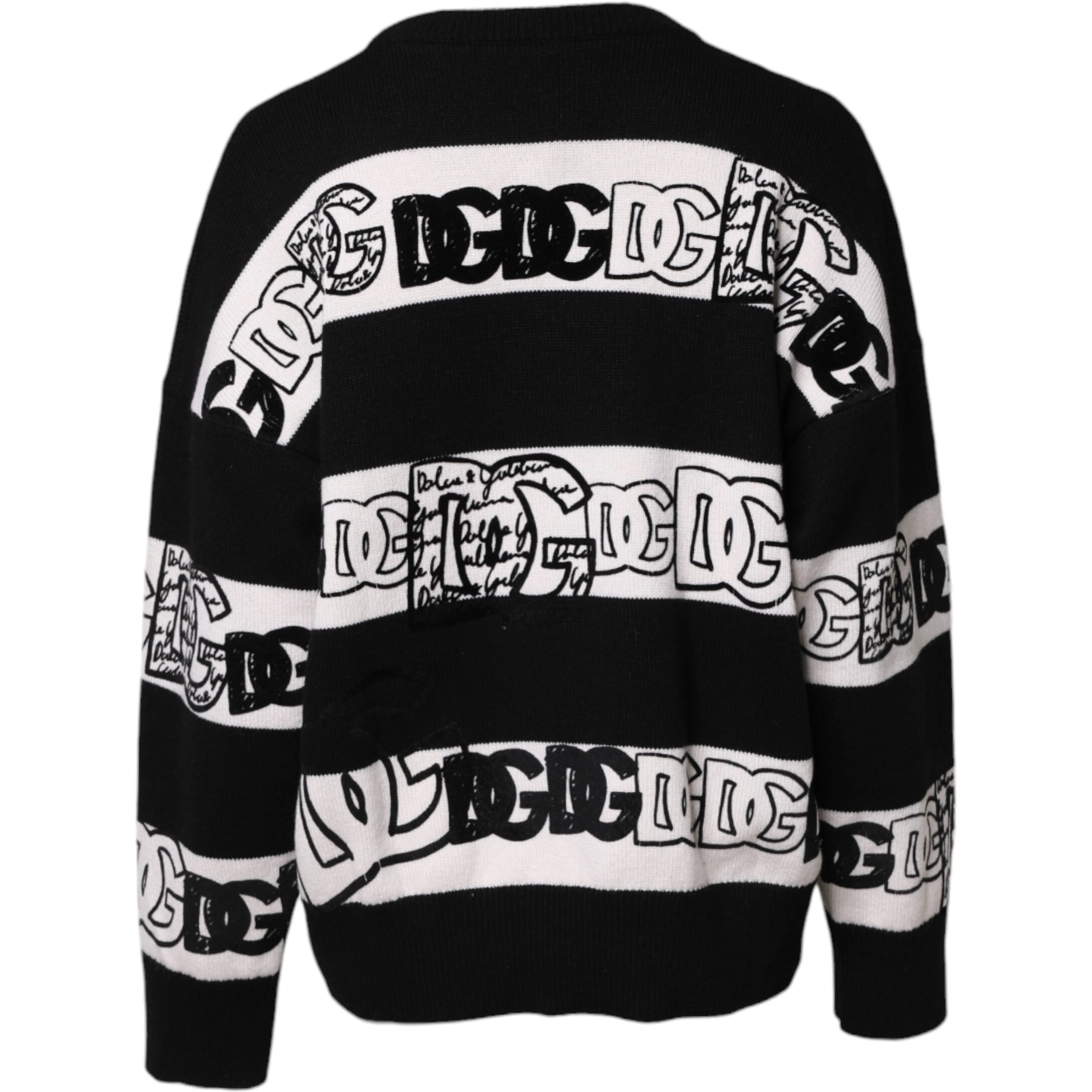 Black White Logo Print Wool Pullover Sweater