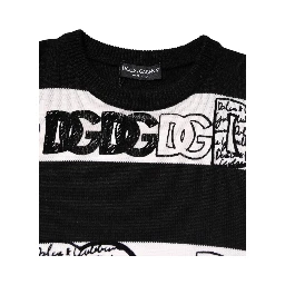 Black White Logo Print Wool Pullover Sweater