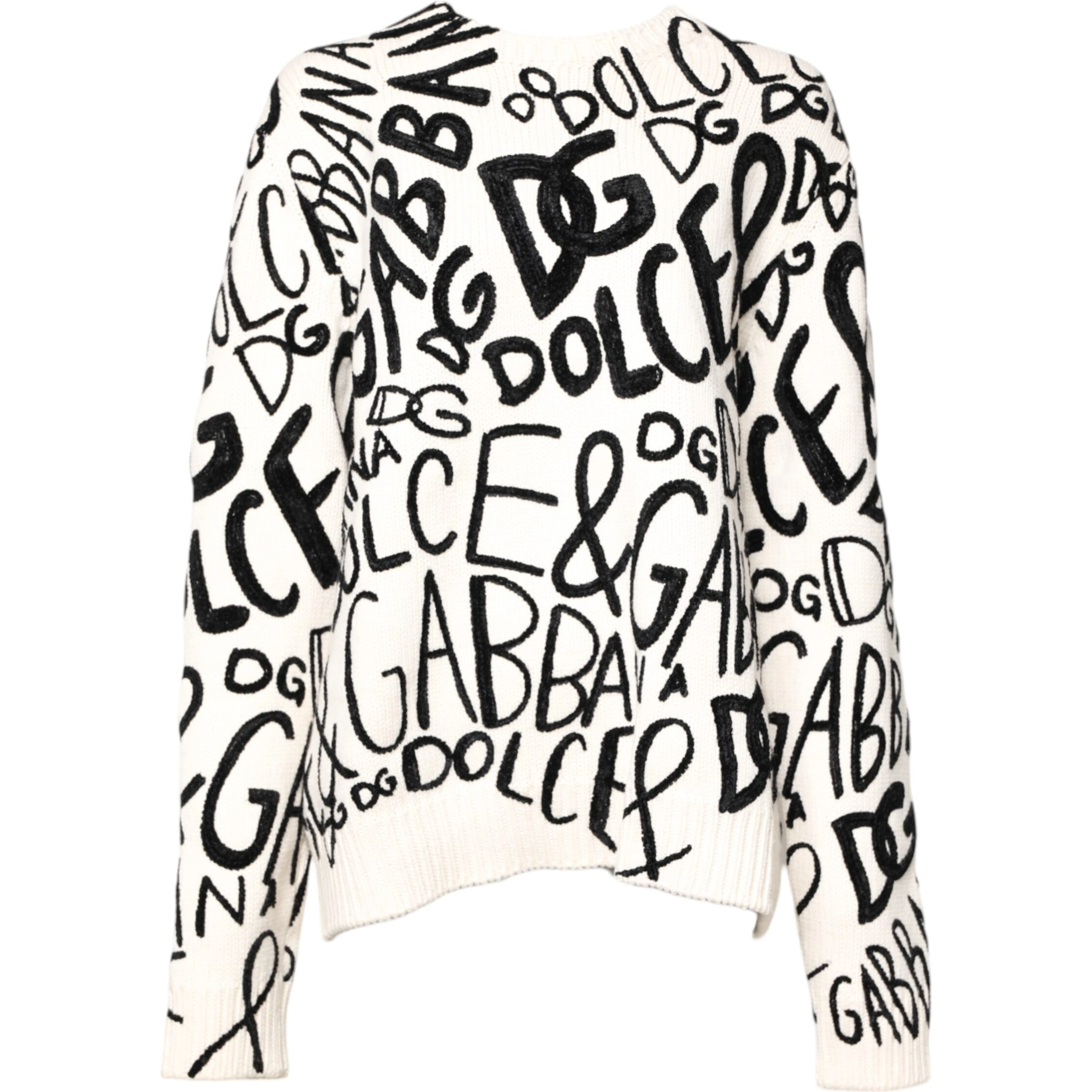 White Black Logo Print Women Pullover Sweater