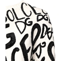 White Black Logo Print Women Pullover Sweater
