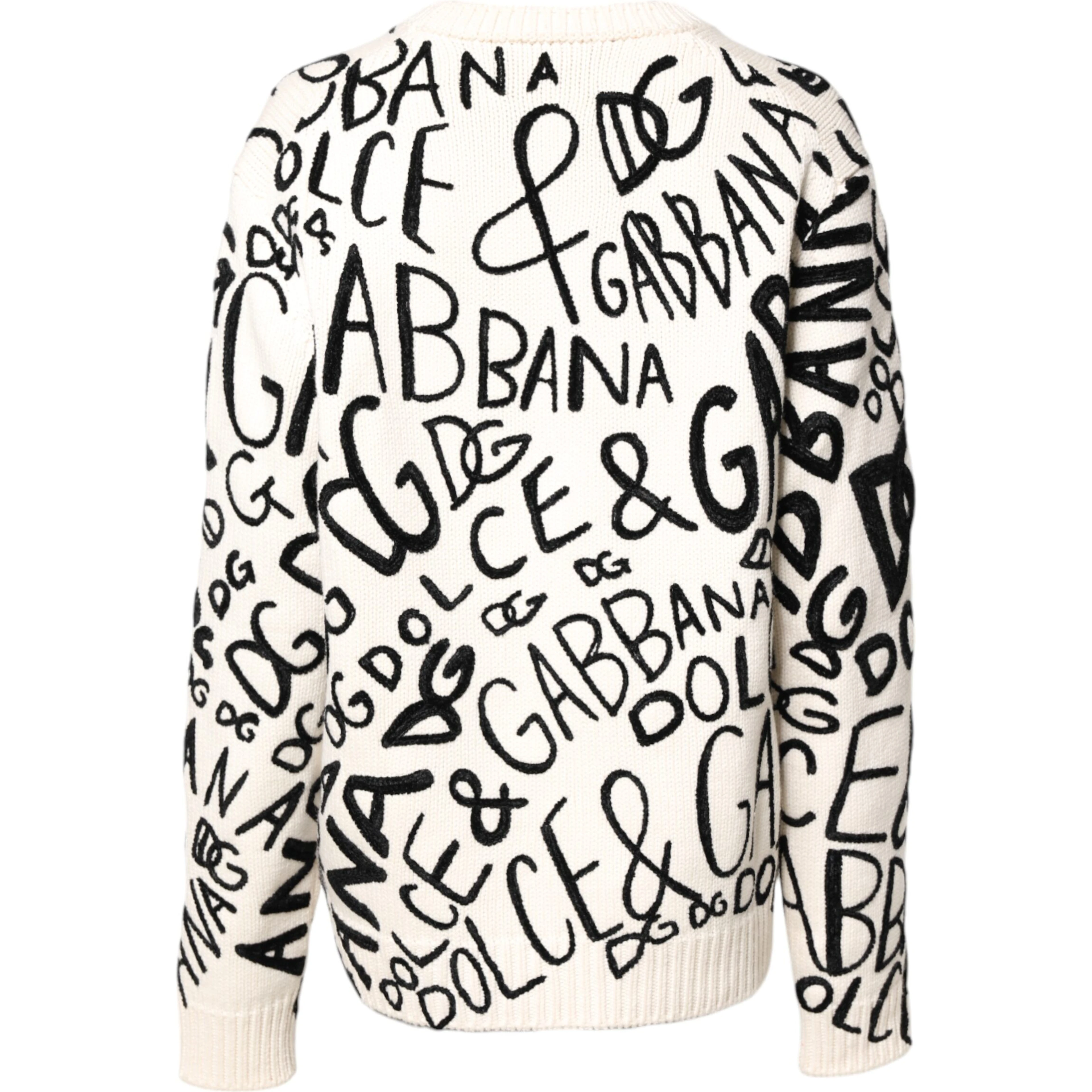 White Black Logo Print Women Pullover Sweater