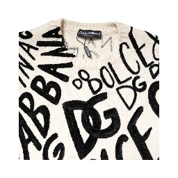 White Black Logo Print Women Pullover Sweater