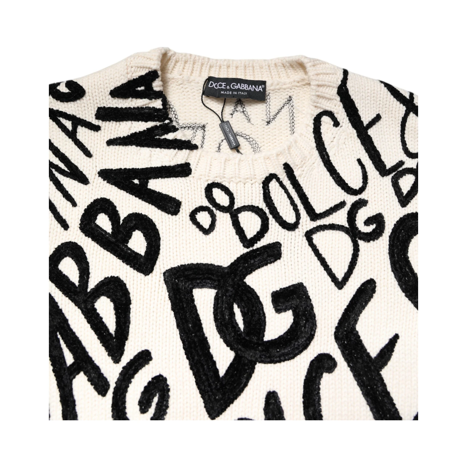 White Black Logo Print Women Pullover Sweater