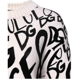 White Black Logo Print Women Pullover Sweater