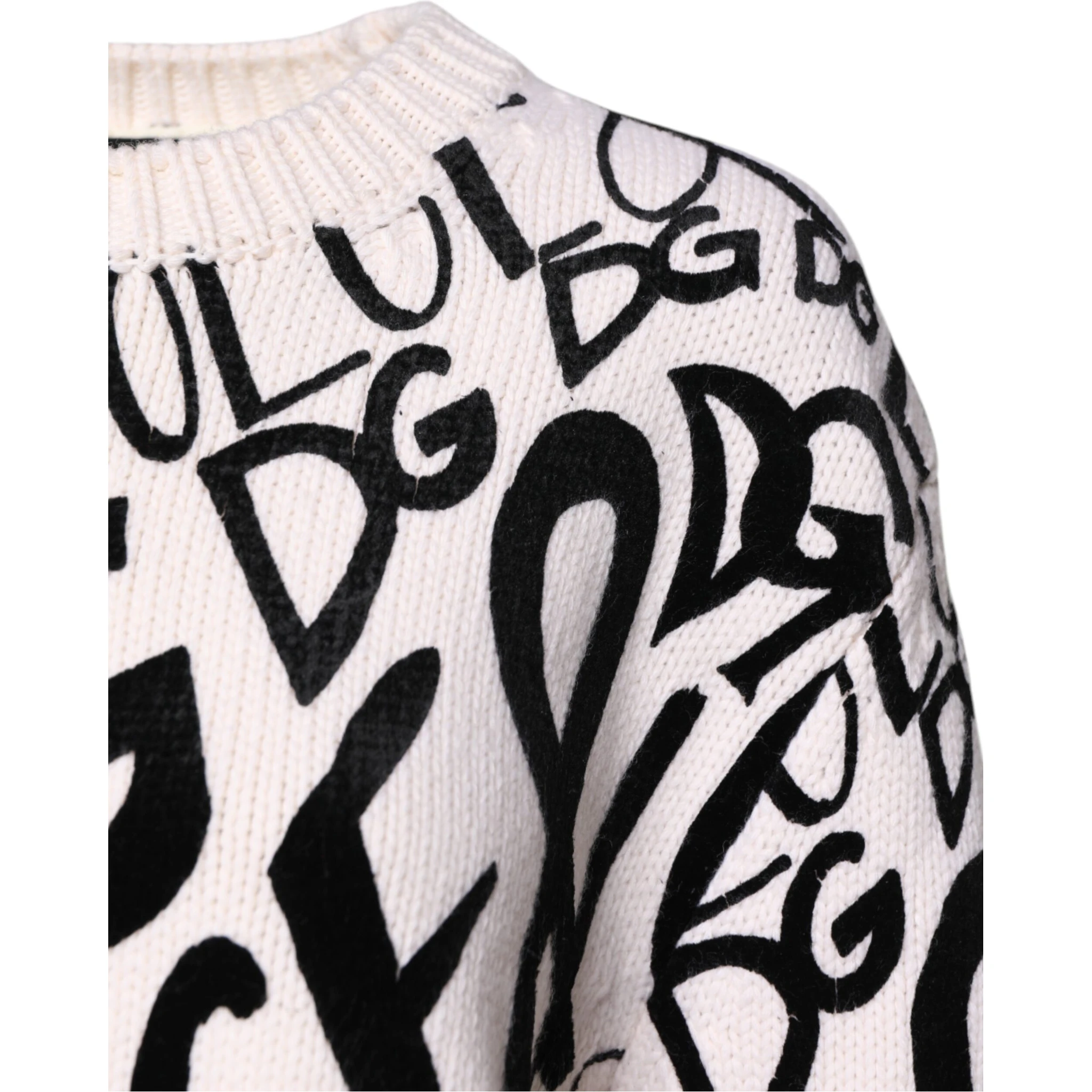 White Black Logo Print Women Pullover Sweater