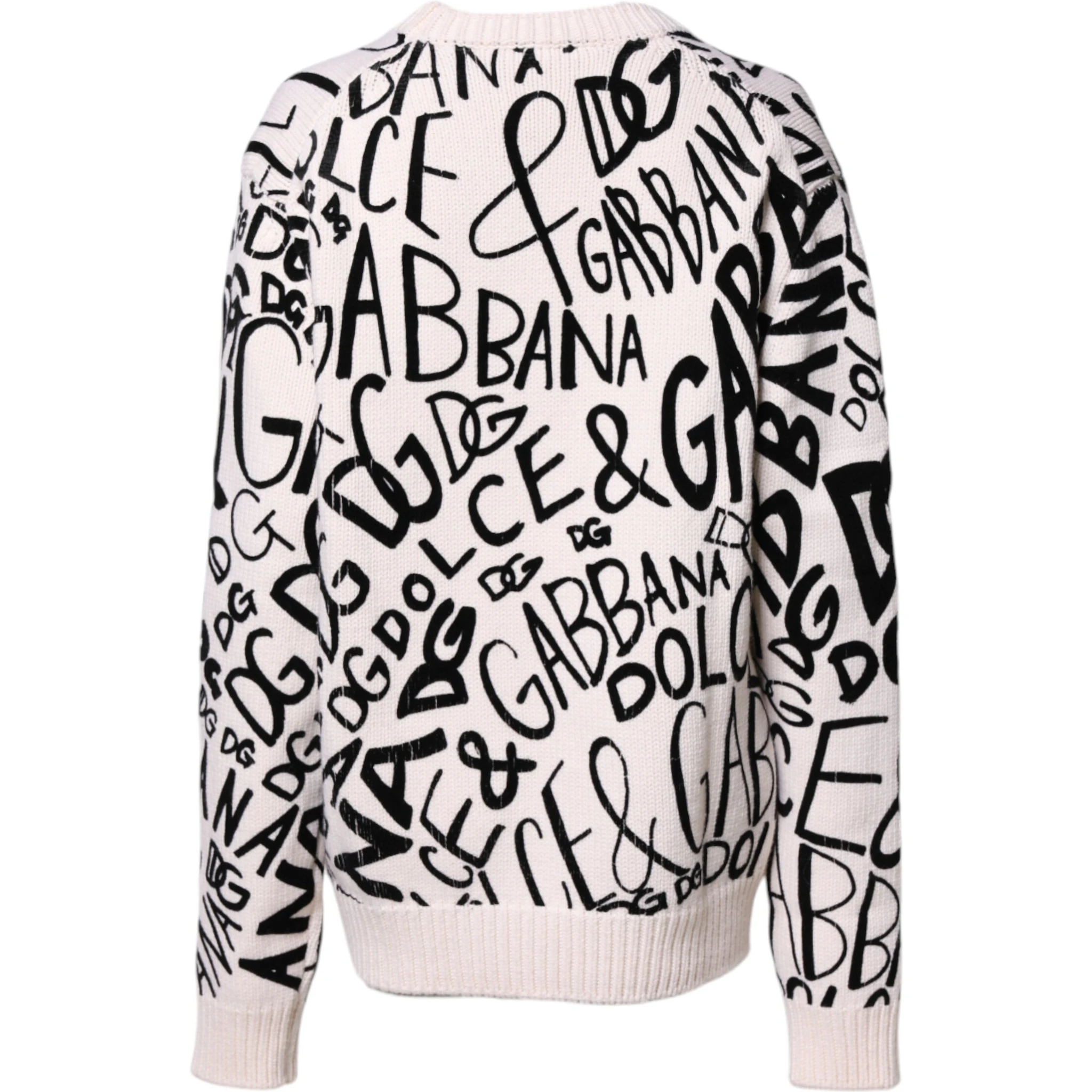 White Black Logo Print Women Pullover Sweater