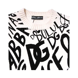 White Black Logo Print Women Pullover Sweater