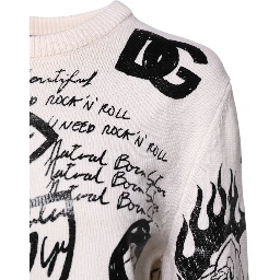 White Black Logo Print Women Pullover Sweater