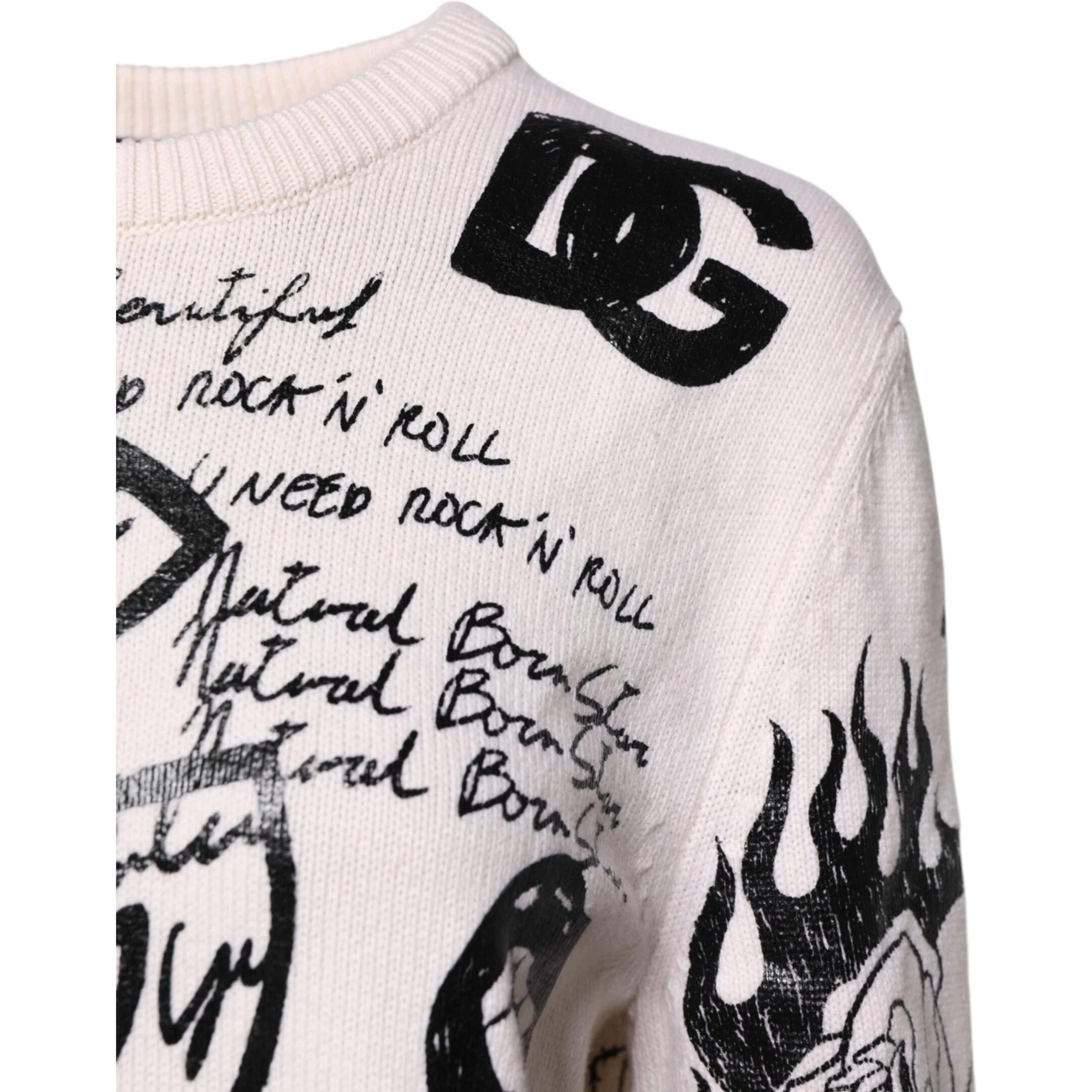 White Black Logo Print Women Pullover Sweater