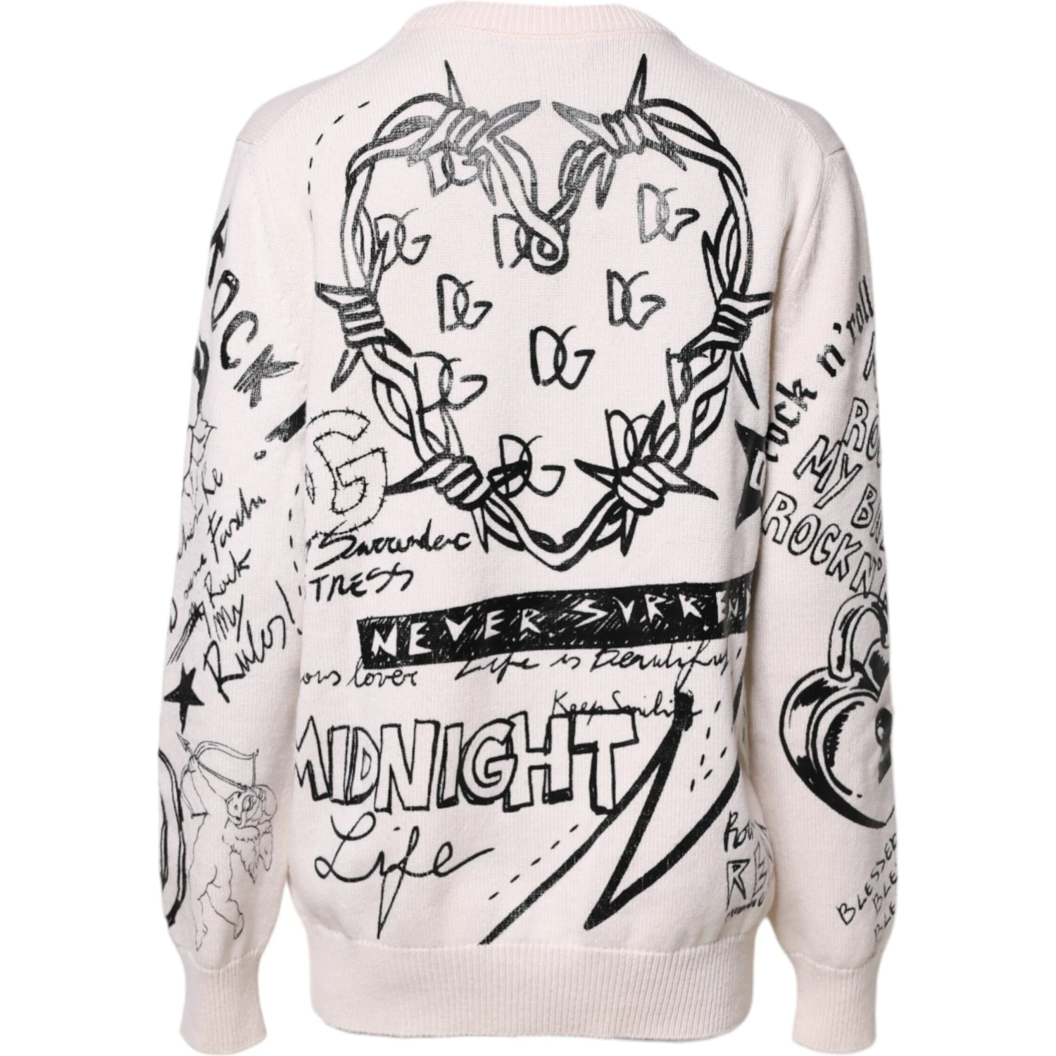 White Black Logo Print Women Pullover Sweater