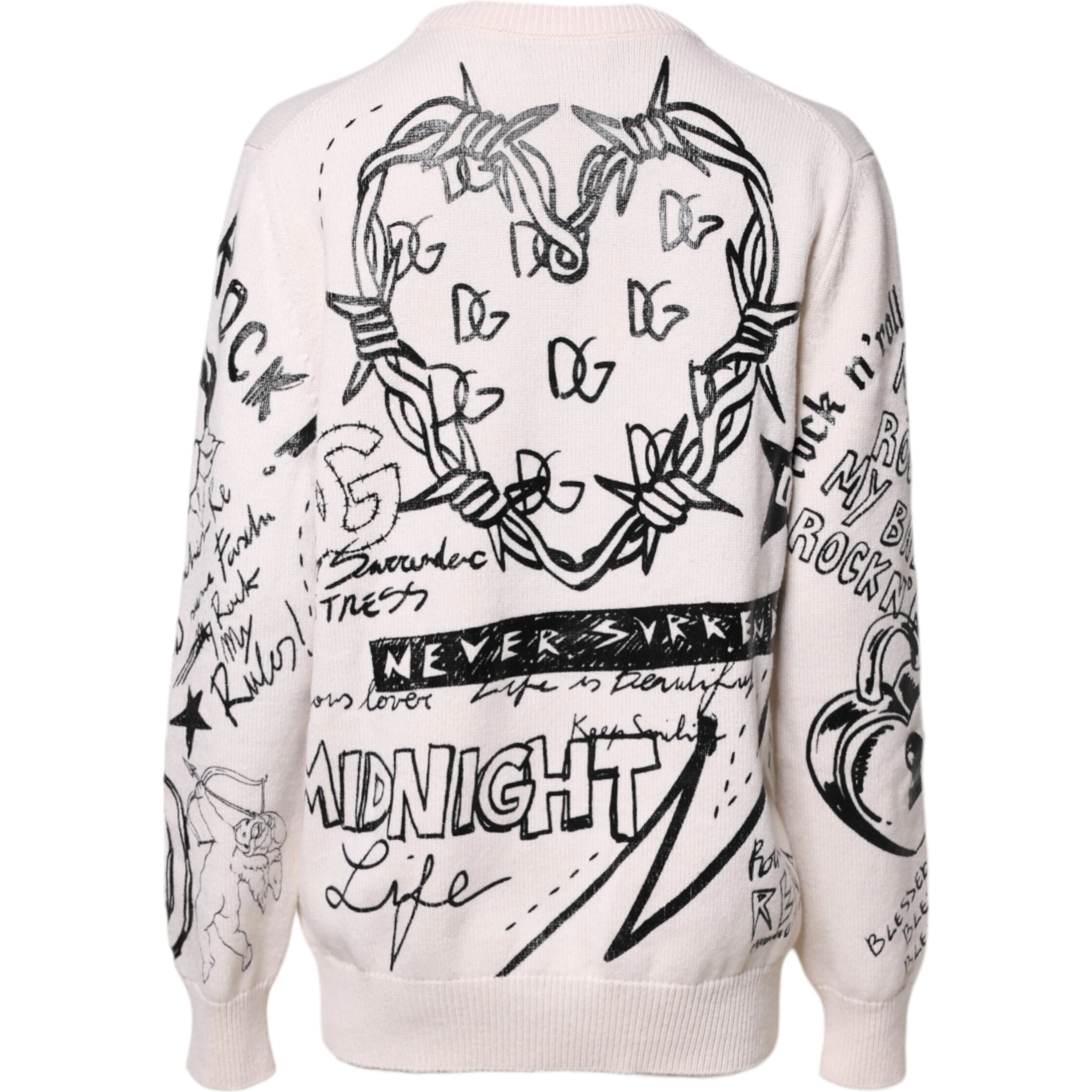 White Black Logo Print Women Pullover Sweater