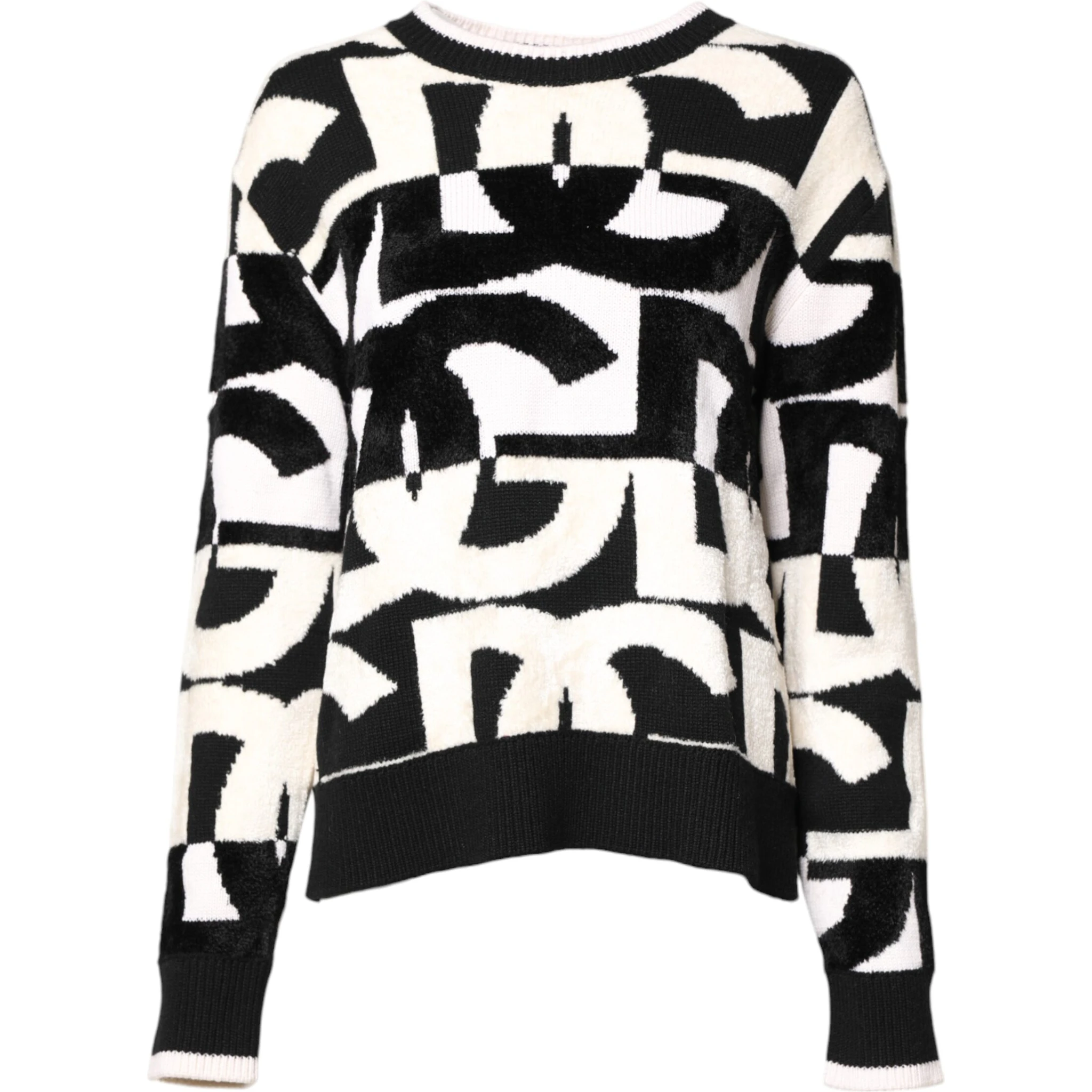 White Black Logo Print Women Pullover Sweater